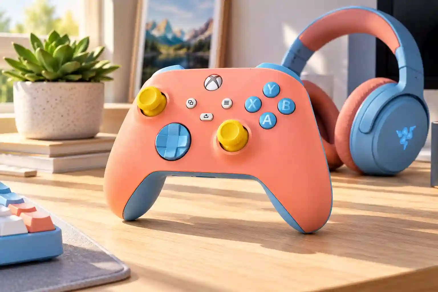 Xbox Reveals Sunkissed Vibes Official Controller To Launch This Month with pastel melon and sky blue accents