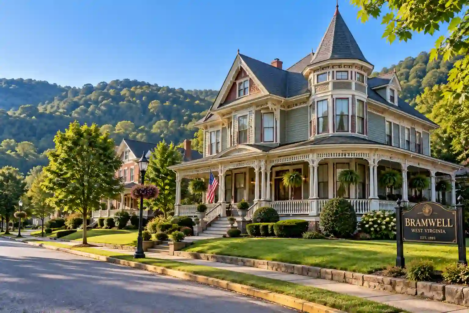 Bramwell WV real estate historic Victorian mansion along a scenic street in Mercer County