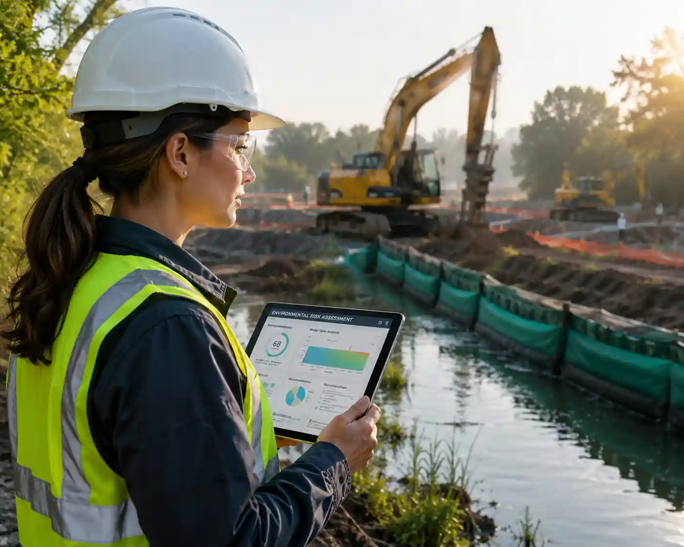 CPL insurance meaning and coverage guide showing environmental engineers inspecting a construction site for pollution risk management