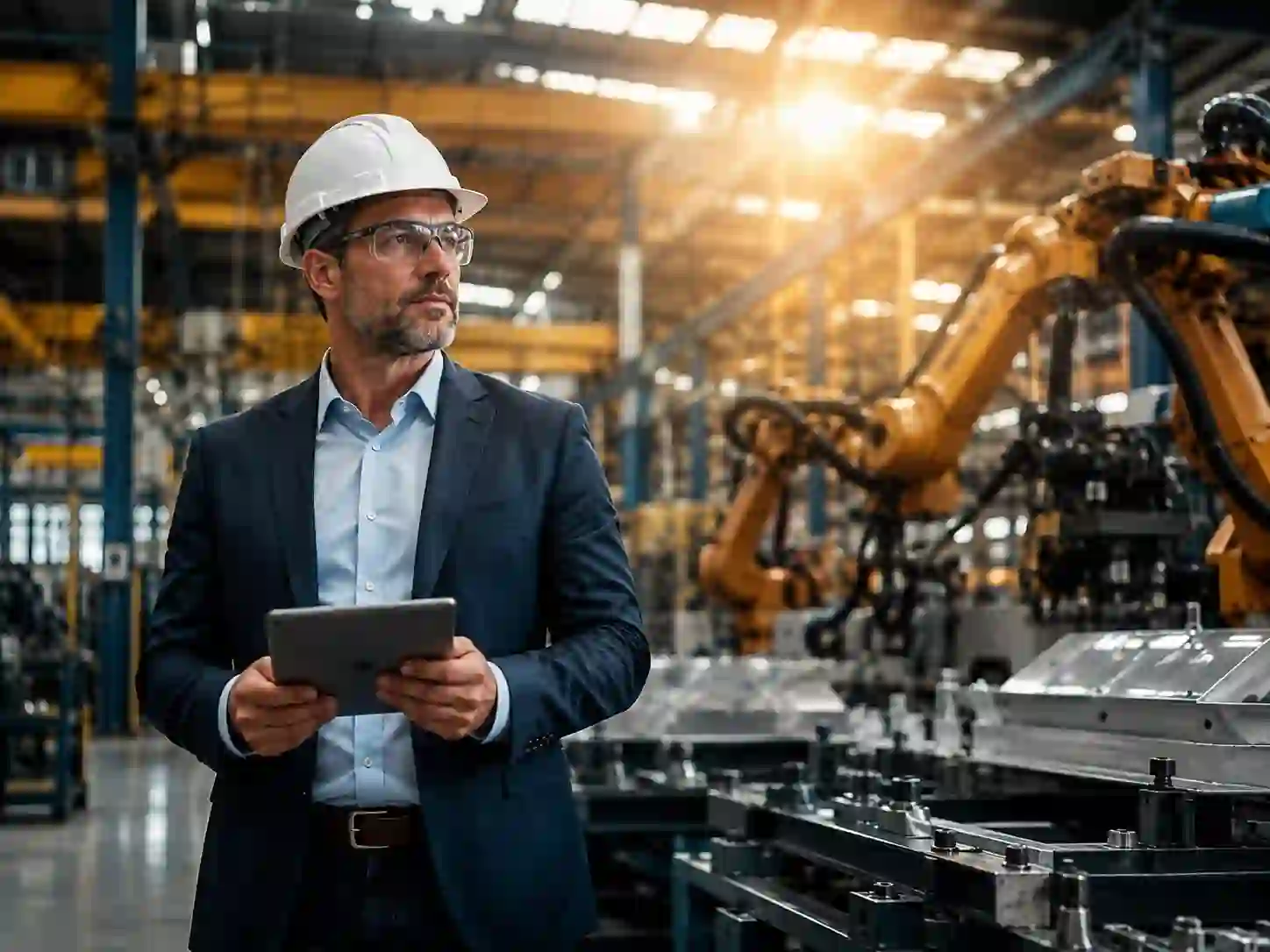 Northmill equipment finance showing a business owner inspecting advanced industrial machinery in a modern factory