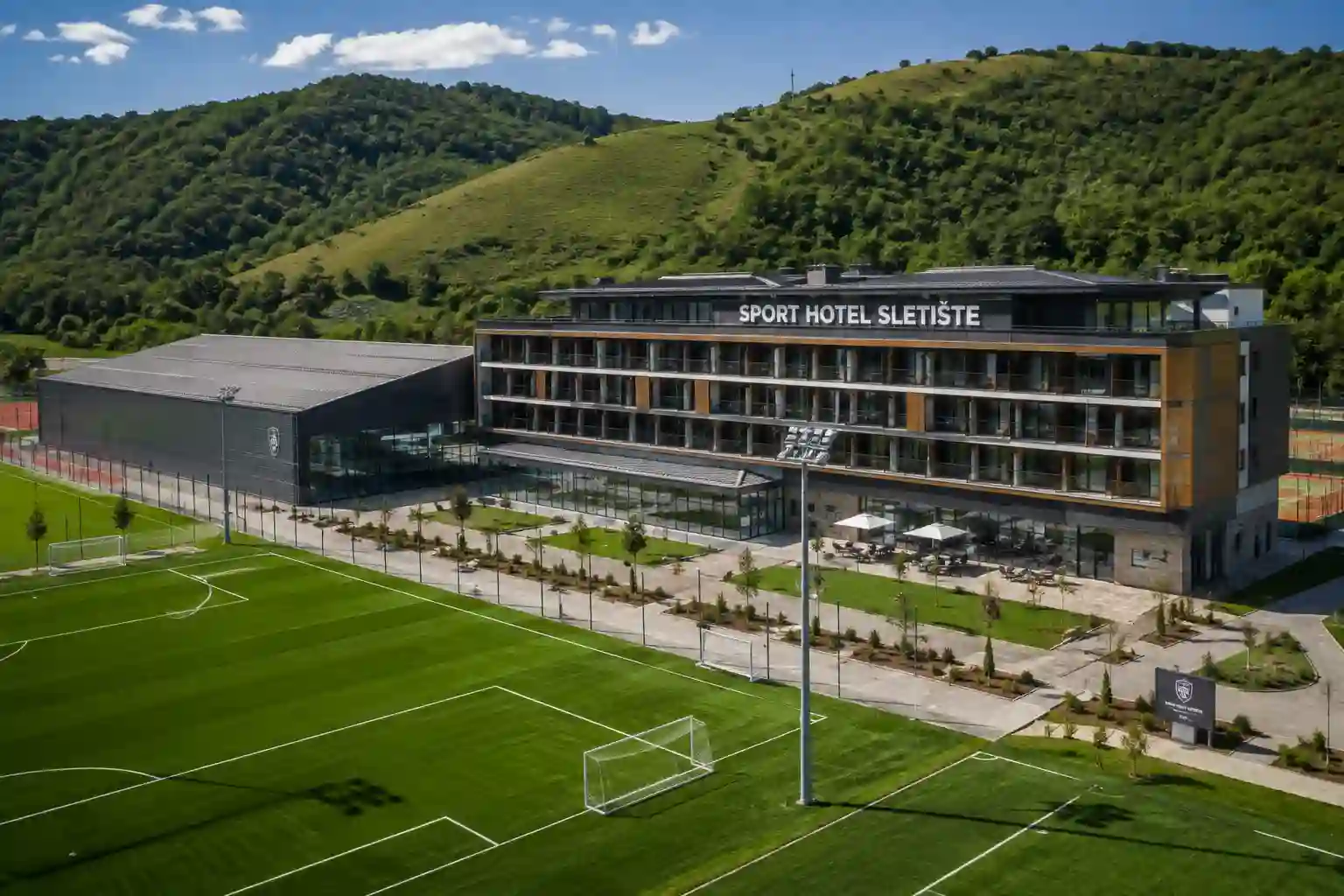Sport Hotel Sletiste showing a modern active luxury hotel next to professional sports training facilities