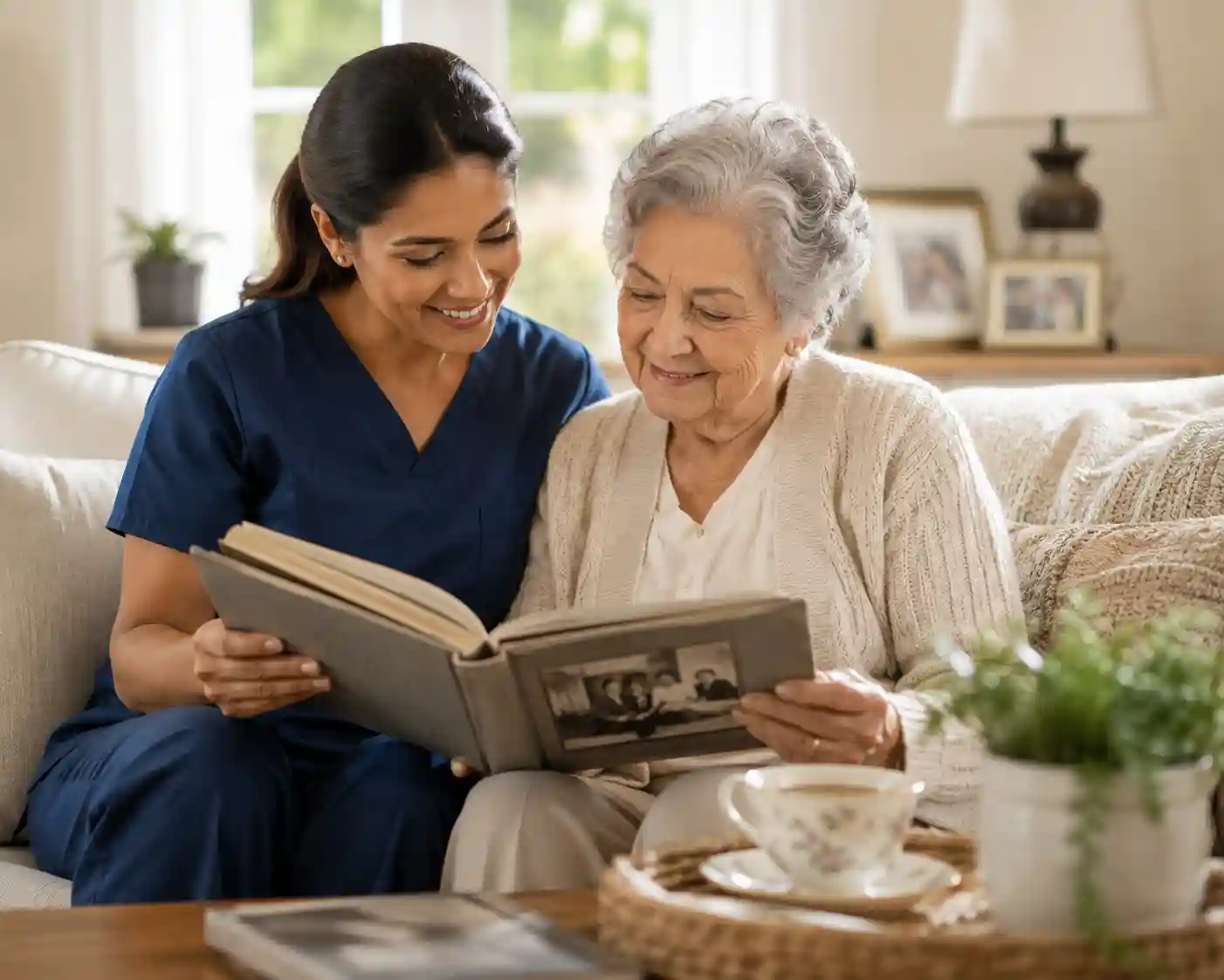 Windsor home care services showing a compassionate caregiver providing personalized in-home senior care and companionship
