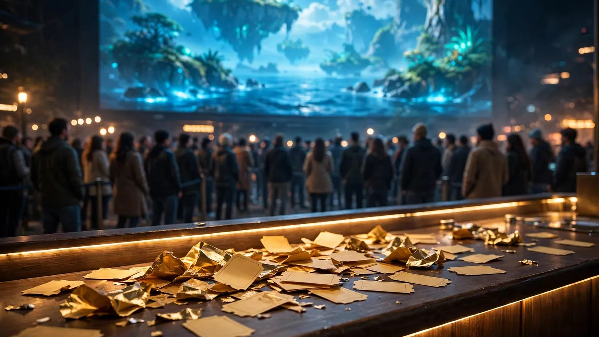 Avatar The Way of Water box office collection day wise — glowing cinema box office with moviegoers and Pandora ocean world on screen