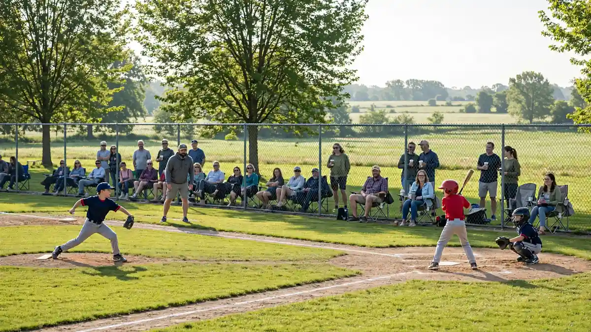 Youth baseball game on a sunny morning at Lambrecht Sports Complex