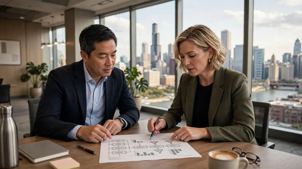 Chicago professional services partners reviewing marketing results, illustrating digital marketing ROI myths for business firms