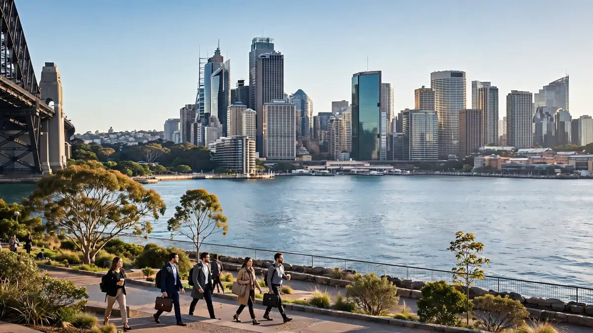 North Sydney business district across the harbour on a clear morning