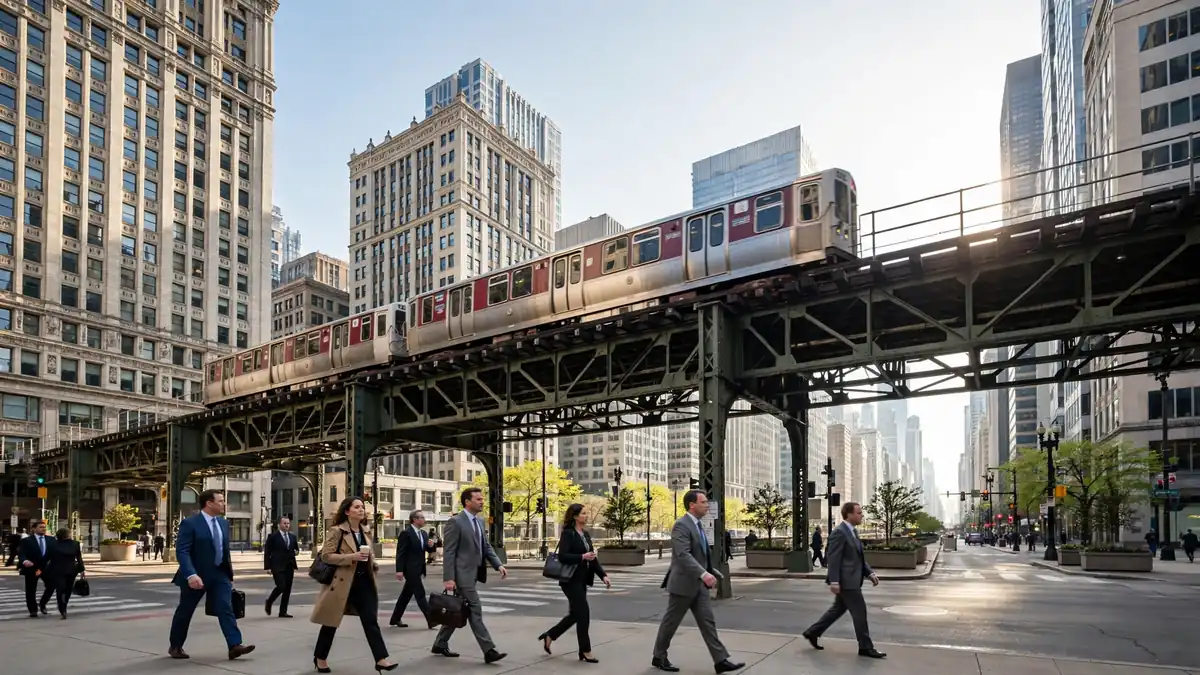 Chicago Loop business district with elevated train, illustrating scaling business growth in Chicago with digital marketing