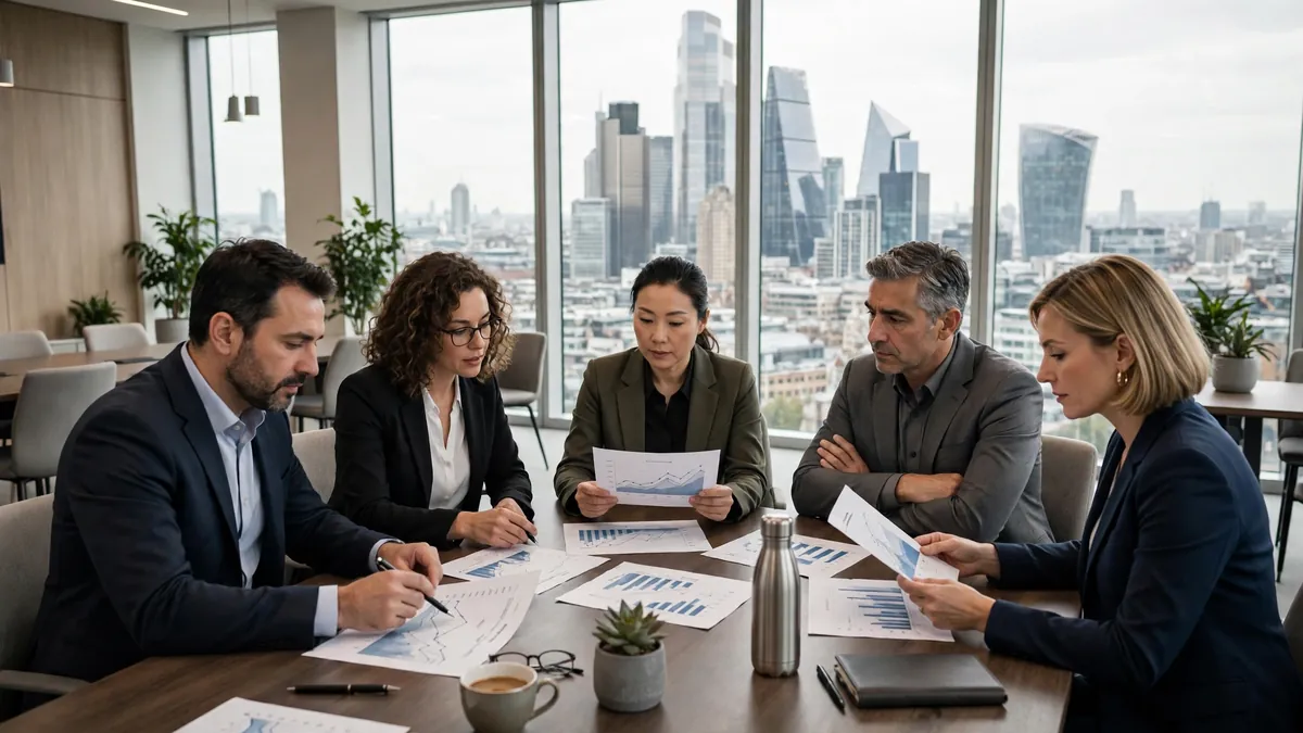 London financial services executives planning digital marketing growth in a City boardroom