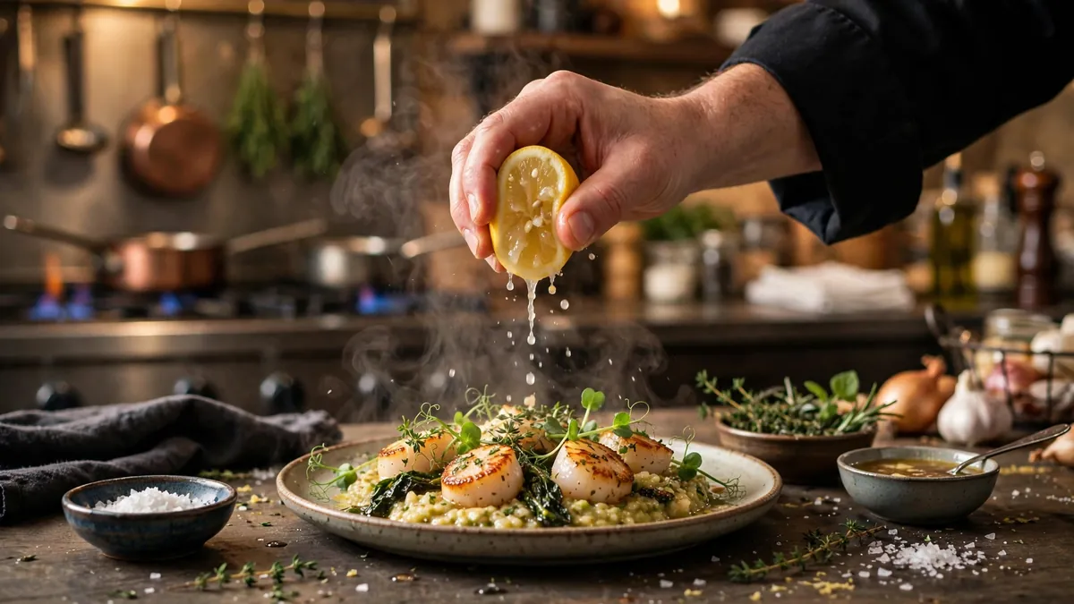 Chef finishing a dish with a squeeze of lemon — the secret ingredient top chefs swear by