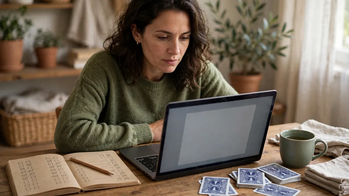 Player checking licensing and safety details on a laptop before using an online casino like Vlad Casino