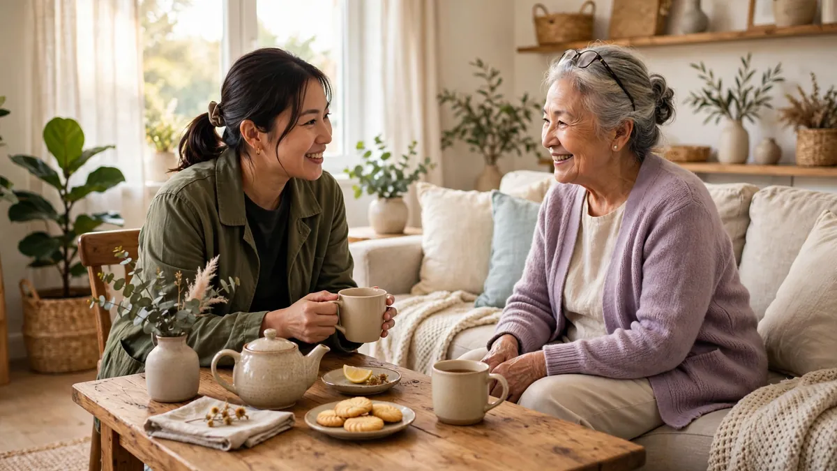 Carer supporting an elderly woman at home as part of Windsor home care services