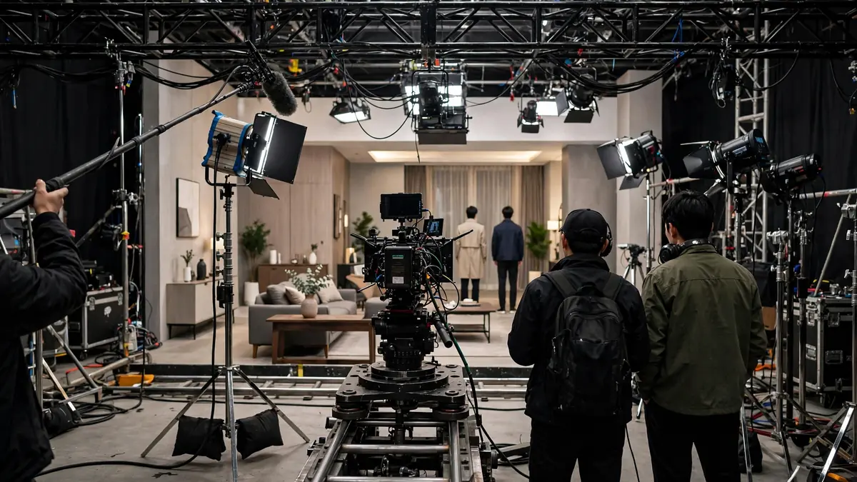 Behind-the-scenes filming on a Chinese drama set, illustrating how to follow Zhang Han news and updates responsibly
