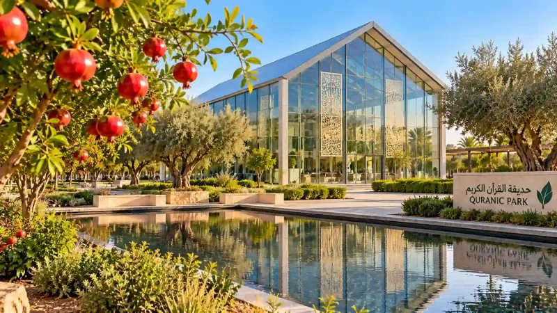 Unique Attractions in Dubai: Quranic Park, Butterfly Park & Ice Park showing the Glass House and botanical orchards