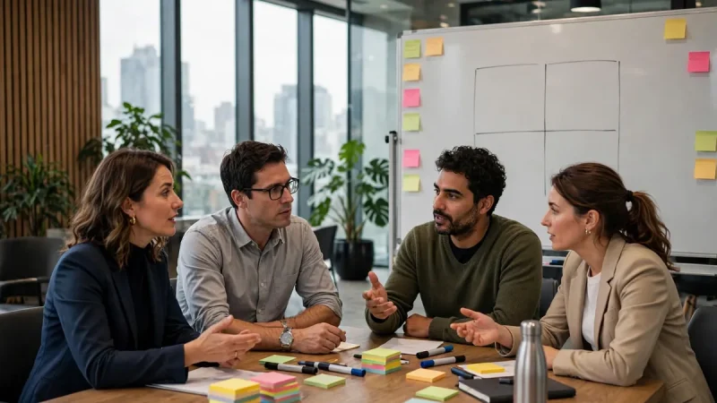 Business team reviewing the Ansoff Matrix product-market strategy framework