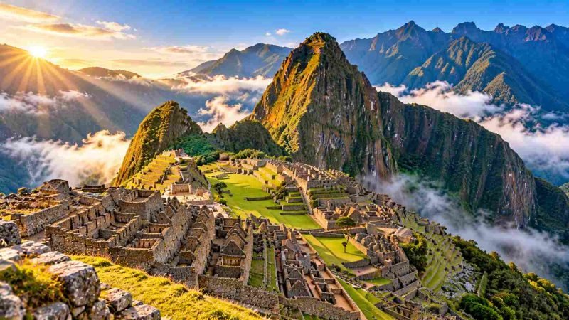 Best Places to Visit in the World Book featuring panoramic Machu Picchu ruins and green Andes mountains