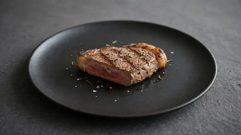 Perfectly seasoned steak seared Bobby Flay style