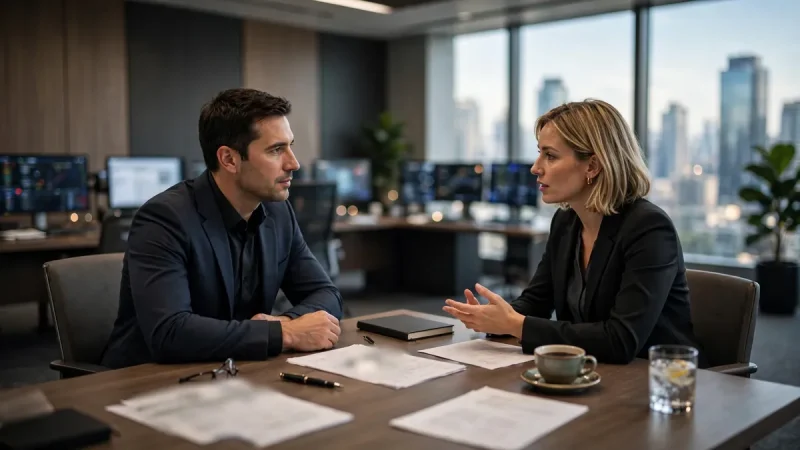 Professionals negotiating a cryptocurrency OTC block trade at a private trading desk
