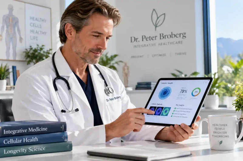 Dr. Peter Broberg reviewing cutting-edge digital health analytics in a modern clinic