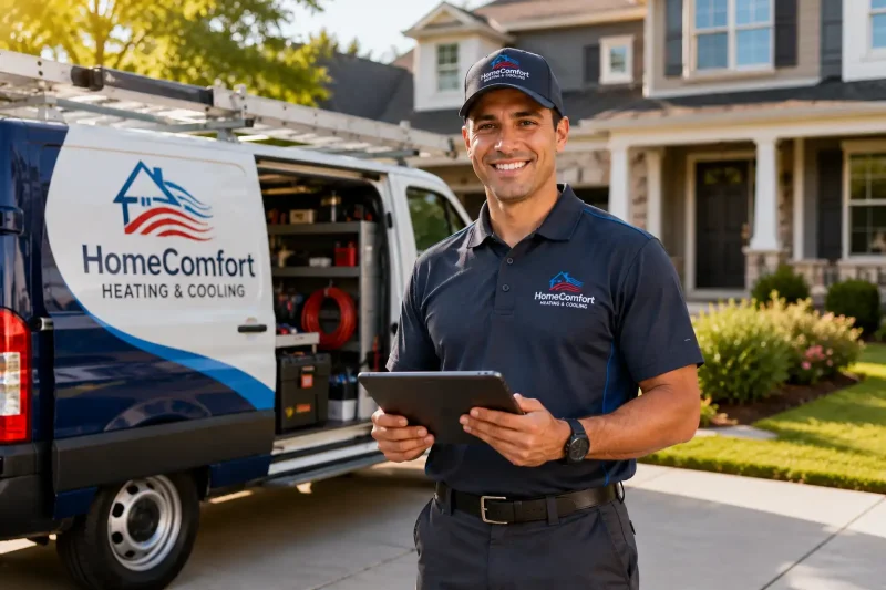 Starting a successful home service business showing a professional technician next to a service van