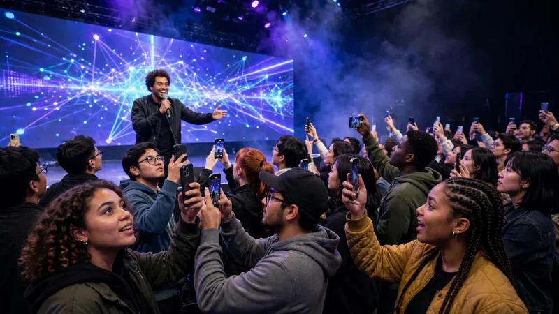 Audience joining a live interactive show on their phones, illustrating LetsVenture entertainment and the future of digital experiences