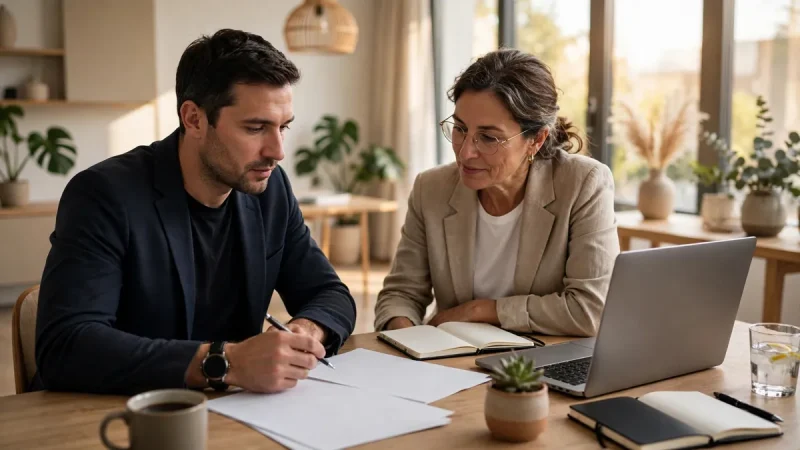 Business owner verifying a professional's expertise and services during a consultation