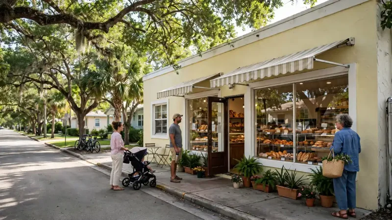 Small local bakery storefront in Biscayne Park, Florida, illustrating digital marketing ROI for very small local businesses