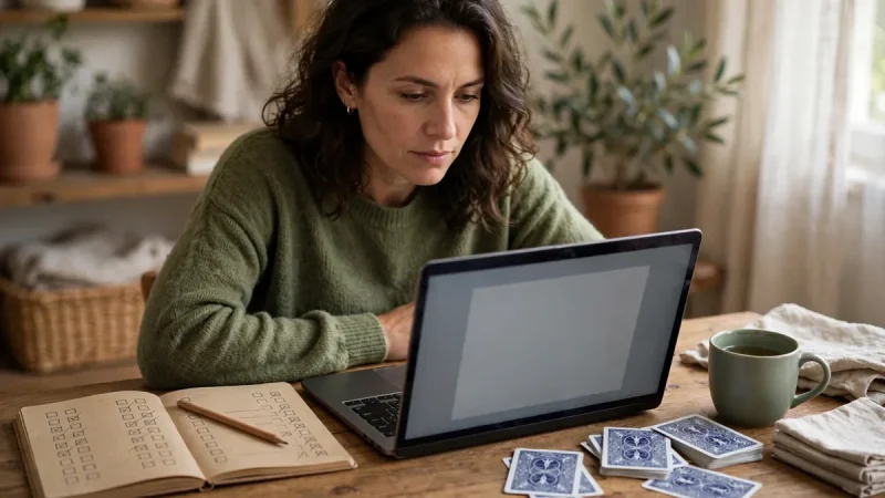 Player checking licensing and safety details on a laptop before using an online casino like Vlad Casino