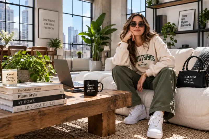 WhatUTalkingBoutWilliStyle lifestyle showing a stylish trendsetter in a minimalist loft apartment