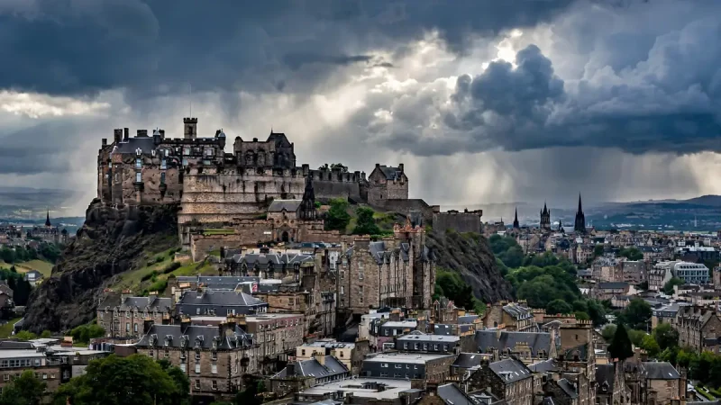 Edinburgh Castle above the old town, one of the best places to visit in the UK