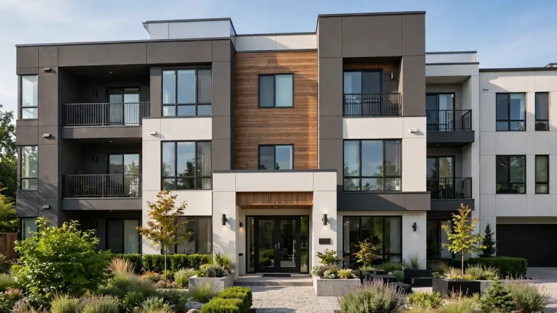 Modern multifamily apartment building representing commercial real estate lending for housing investors
