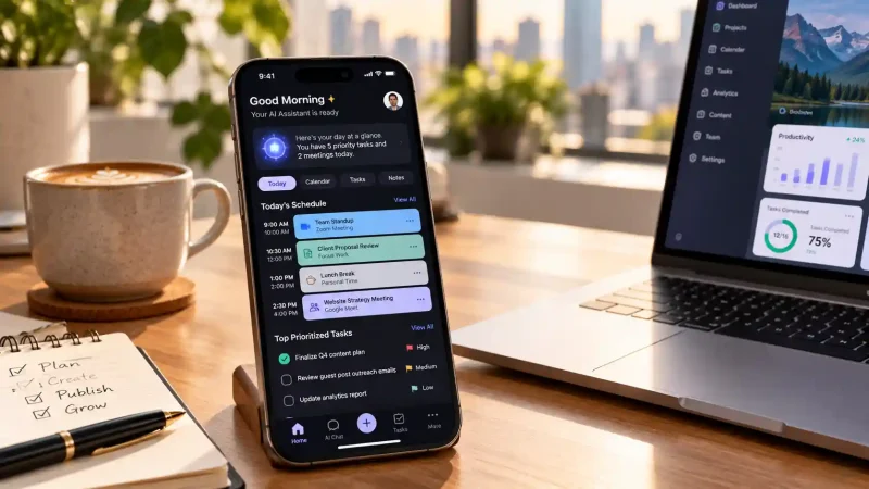 Why This New AI App Could Replace Your Personal Assistant displaying autonomous scheduling dashboard on smartphone